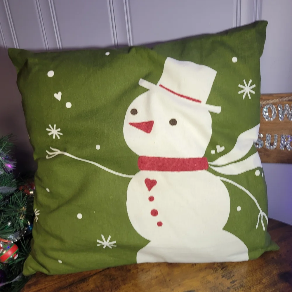Festive Snowman Throw Pillow-red/white/green